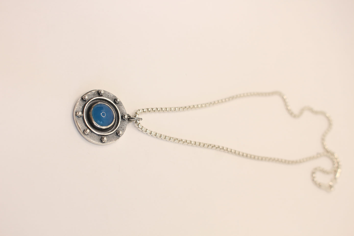 Sterling Silver Window with blue Chalcedony Stone pendant necklace