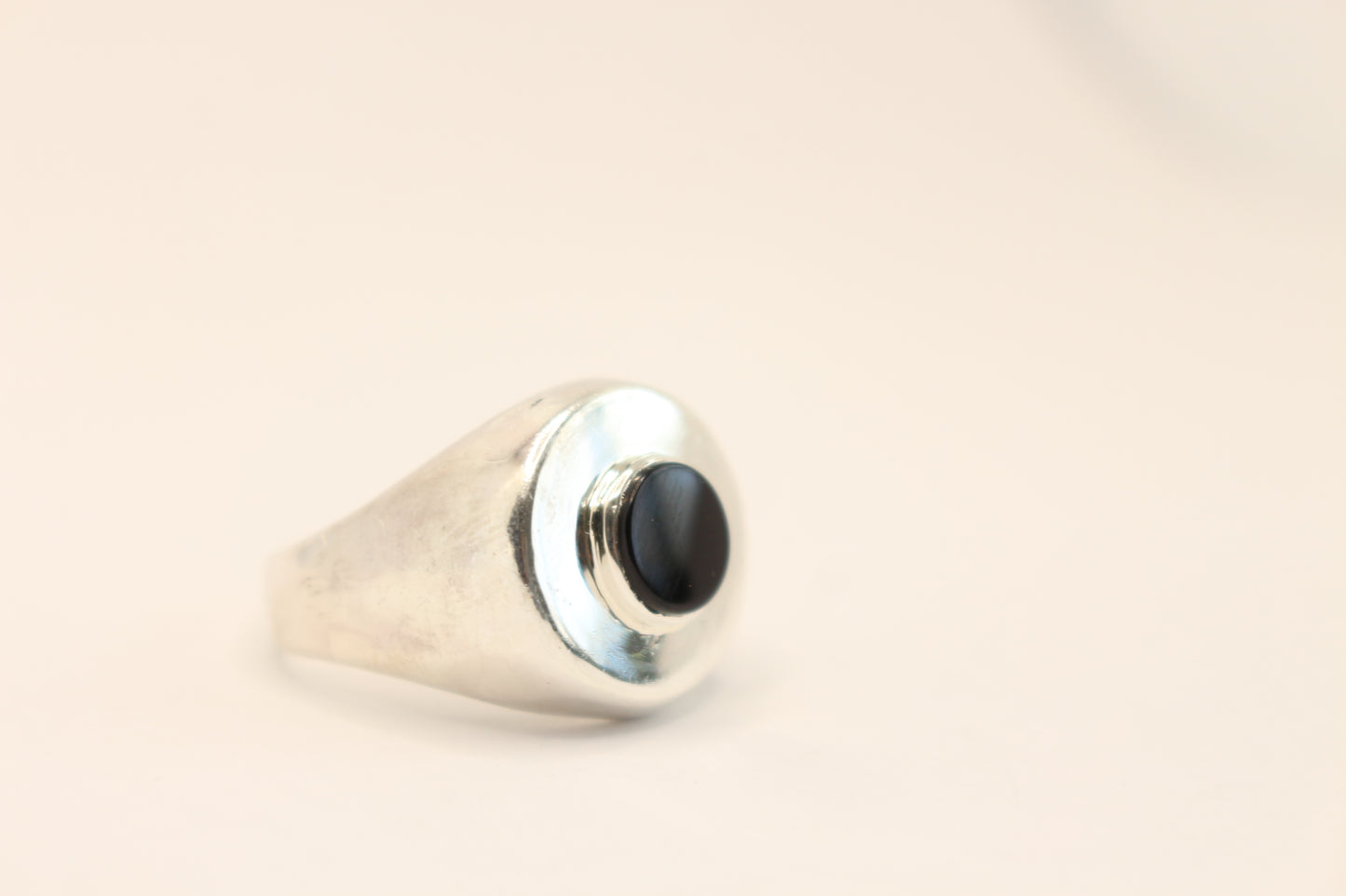 Sterling  Silver Ring and Onyx Stone Modernist - Classic  Size  8.5