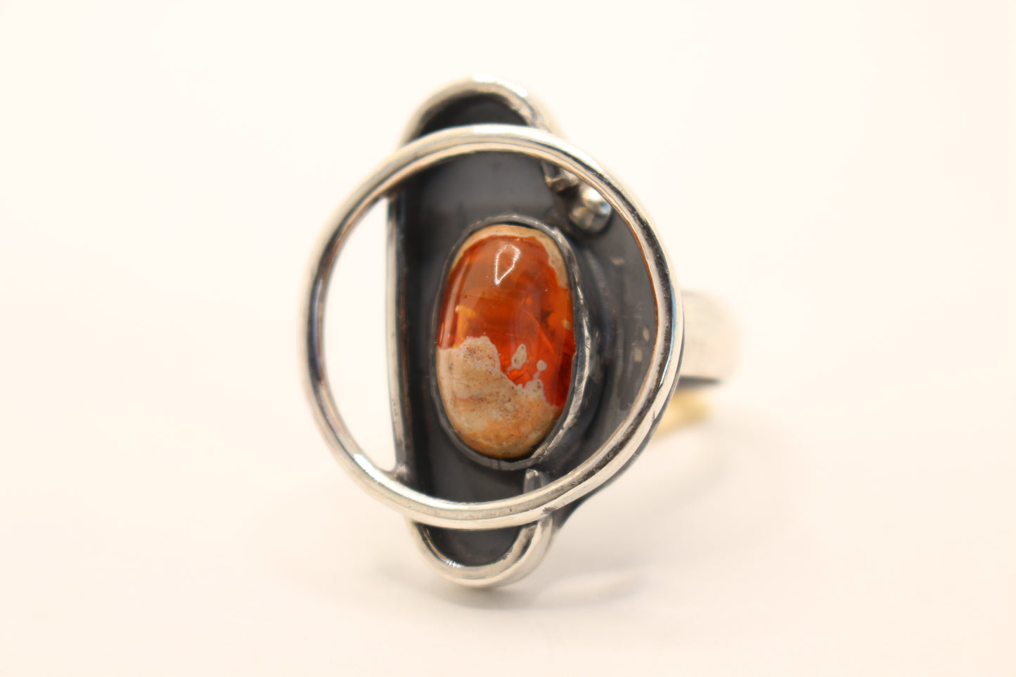 Sterling Silver Ring Mexican fire Opal -Size 7 3/4 -One of a Kind