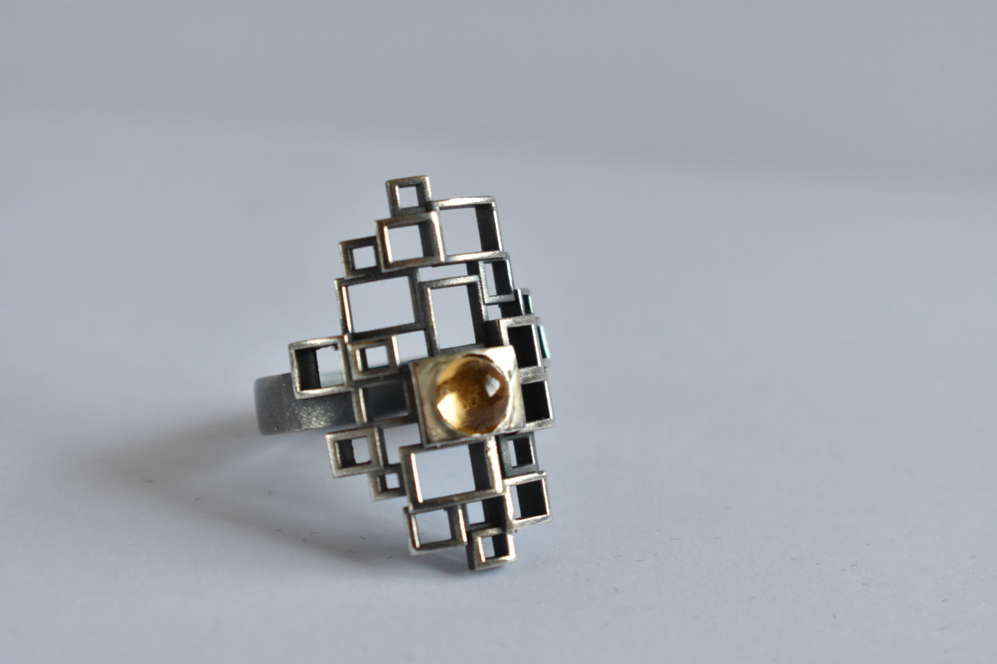 Sterling Silver Geometric Ring with Citrine Stone