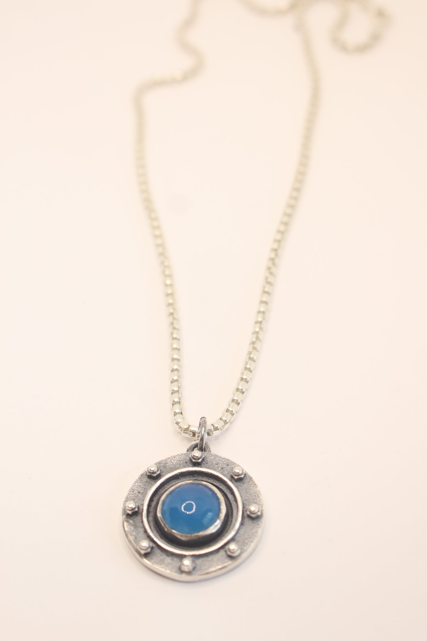 Sterling Silver Window with blue Chalcedony Stone pendant necklace