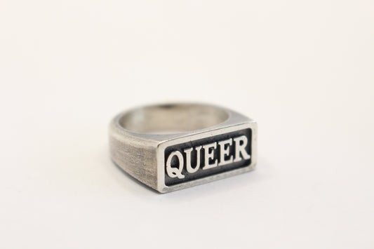 Sterling silver QUEER  Ring rectangle shape with antique finished