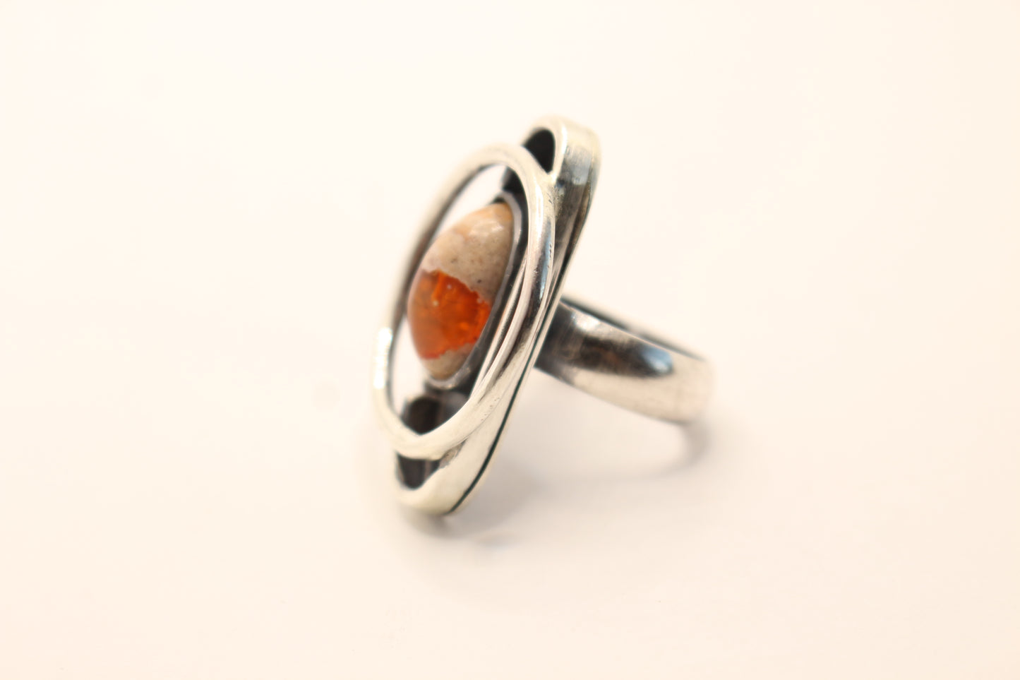 Sterling Silver Ring Mexican fire Opal -Size 7 3/4 -One of a Kind