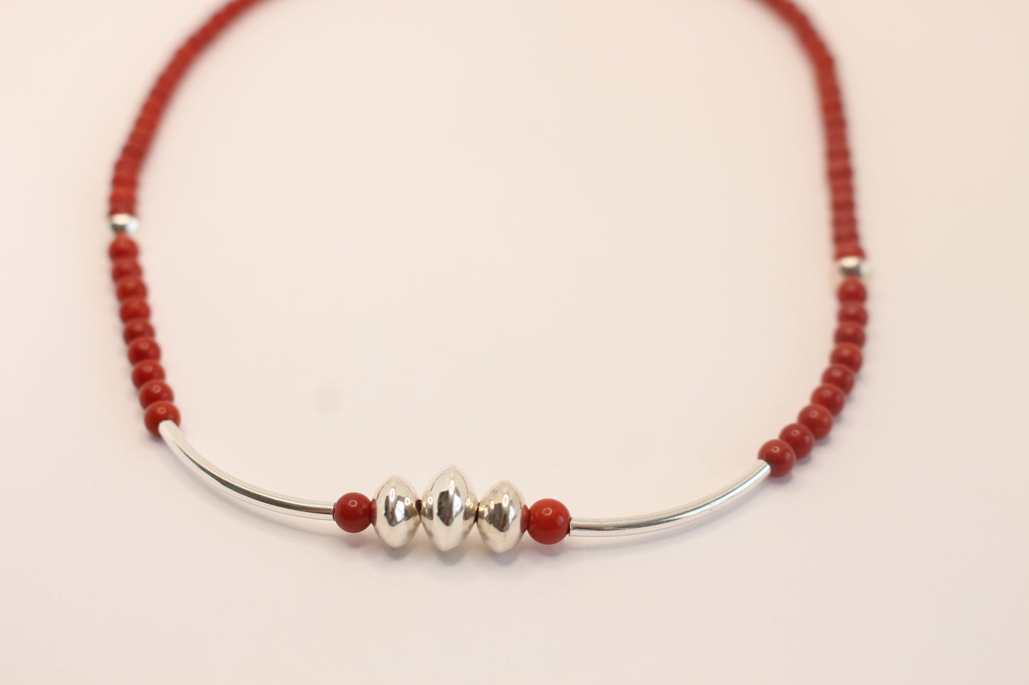 Red coral Necklace with Sterling Silver Accents