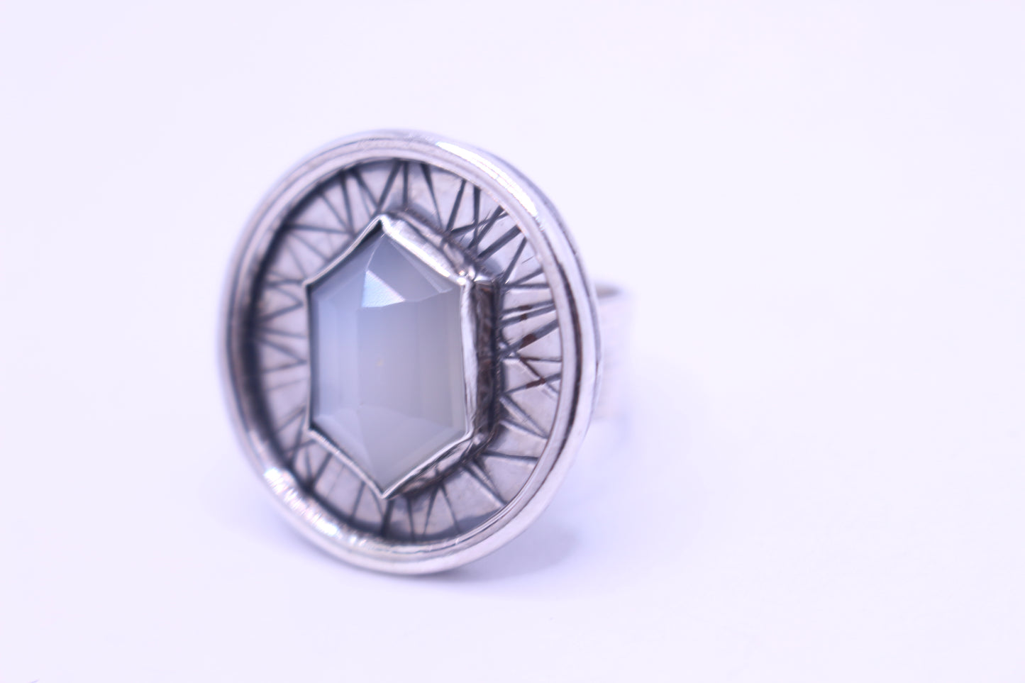 Sterling Silver and White Moonstone  Ring- Handcrafted Size 7.25