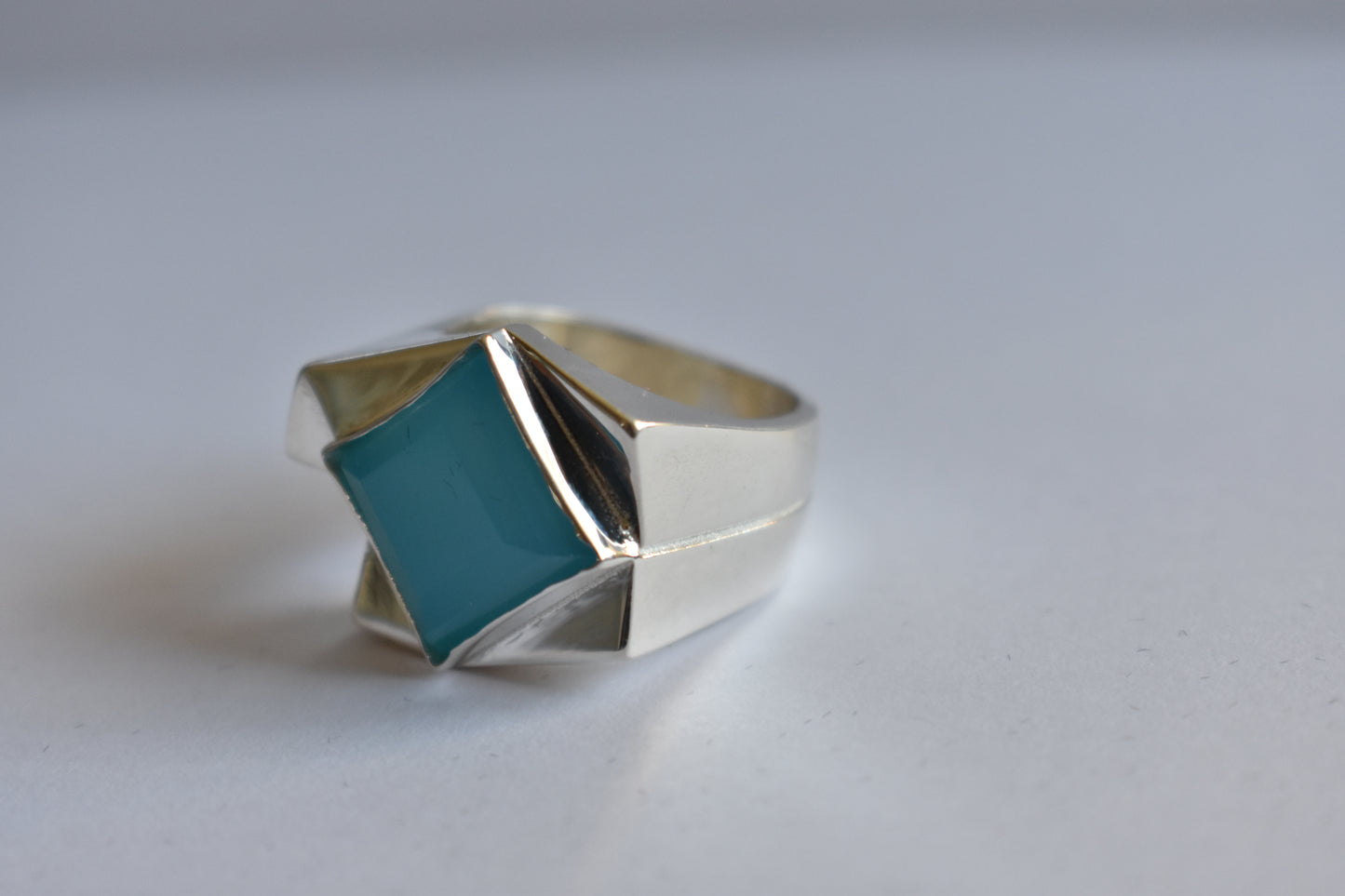 Sterling silver Blue Chalcedony ring - Geometric -modernist